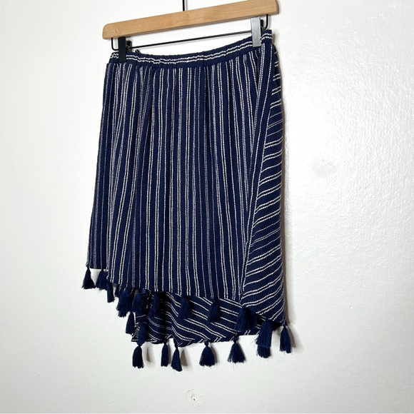 Aerie American Eagle Faux Wrap Skirt Tassel Fringe Navy Blue Stripes Medium M - Picture 6 of 7